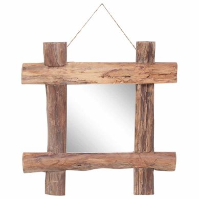 Miroir à Bûches Naturel 50x50 Cm Bois De Teck Recyclé