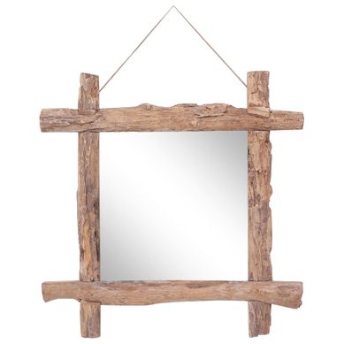Miroir À Bûches Naturel 70x70 Cm Bois De Teck Recyclé