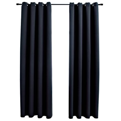 Rideaux Occultants Avec Anneaux En Métal 2 Pièces Noir 140x175 Cm