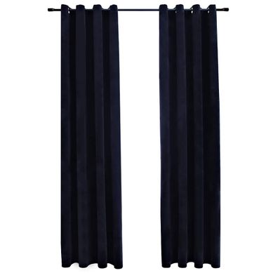 Rideaux Occultants Avec Anneaux 2 Pièces Velours Noir 140x175 Cm