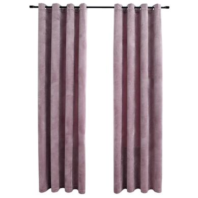 Rideaux Occultants Avec Anneaux 2 Pièces Velours Rose 140x175 Cm