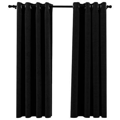 Rideaux Occultants Aspect Lin Avec Oeillets 2 Pièces Noir 140x175cm