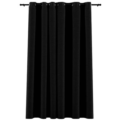 Rideau Occultant Aspect De Lin Avec Oeillets Noir 290x245 Cm
