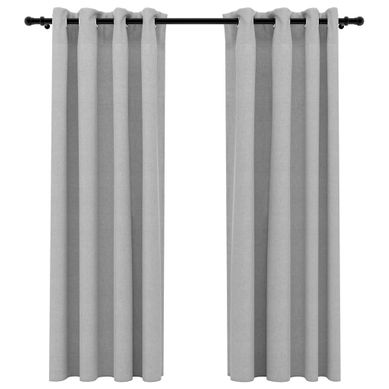 Rideaux Occultants Aspect Lin Avec Oeillets 2 Pièces Gris 140x175cm