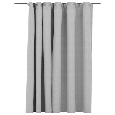 Rideau Occultant D'aspect De Lin Avec Crochets Gris 290x245 Cm