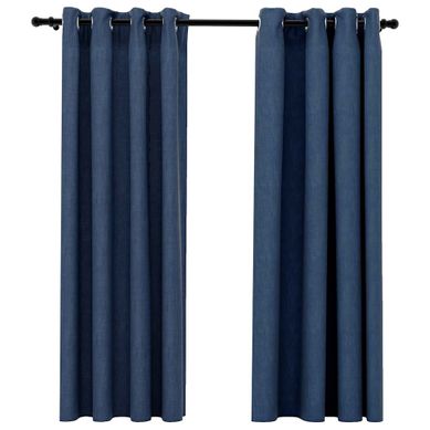 Rideaux Occultants Aspect Lin Avec Oeillets 2 Pièces Bleu 140x175cm