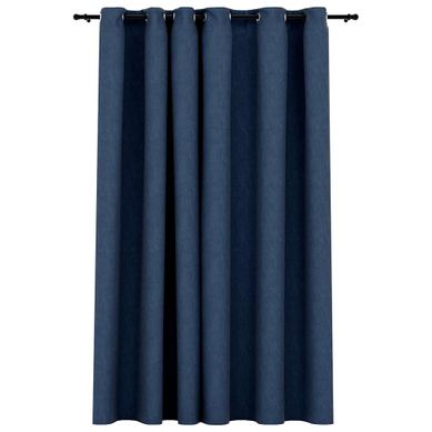 Rideau Occultant Aspect De Lin Avec Oeillets Bleu 290x245 Cm