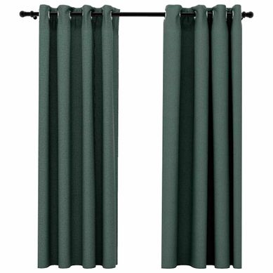 Rideaux Occultants Aspect Lin Avec Oeillets 2 Pièces Vert 140x175cm