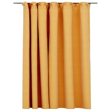 Rideau Occultant D'aspect De Lin Avec Crochets Jaune 290x245 Cm