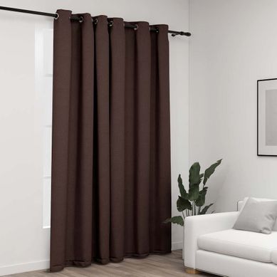 Rideau Occultant Aspect De Lin Avec Oeillets Taupe 290x245 Cm
