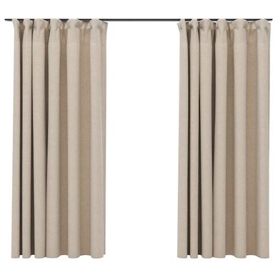 Rideaux Occultants Aspect Lin Et Crochets 2 Pièces Beige 140x175cm