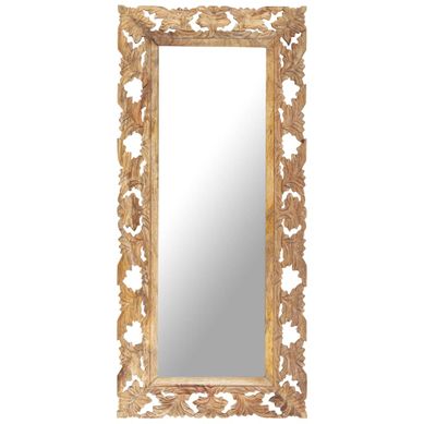 Miroir Sculpté À La Main Marron 110x50 Cm Bois De Manguier