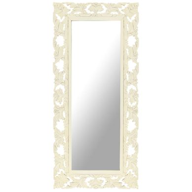 Miroir Sculpté À La Main Blanc 110x50cm Bois De Manguier Massif