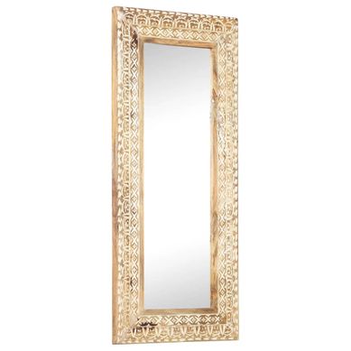 Miroir Sculpté À La Main 110x50x2,6 Cm Bois De Manguier Solide
