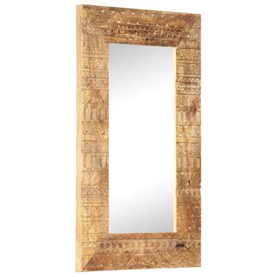Miroir Sculpté À La Main 80x50x2,5 Cm Bois De Manguier Solide