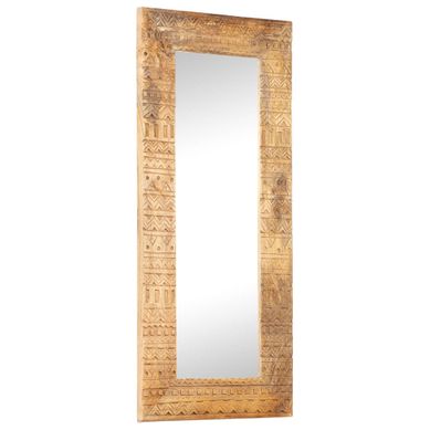 Miroir Sculpté À La Main 110x50x2,5 Cm Bois De Manguier Solide