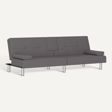 Canapé 3 places convertible en 100% tout cuir italien vachette osiris, couleur gris foncé