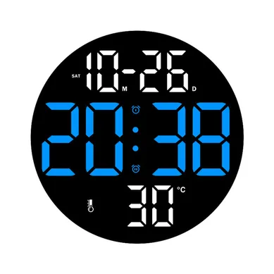 Horloge Murale Multifonction, Grand écran LED Clair, Silencieux, Plastique, Couleur Bleu