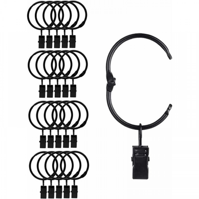 Noir 20 Pièces 38 Mm Anneaux à Pince à Rideau En Métal Ouvrants, Ouverture Et Fermeture Faciles Noir 20 Pièces 38 Mm Anneaux à Pince à Rideau En Métal Ouvrants, Ouverture Et Fermeture Faciles
