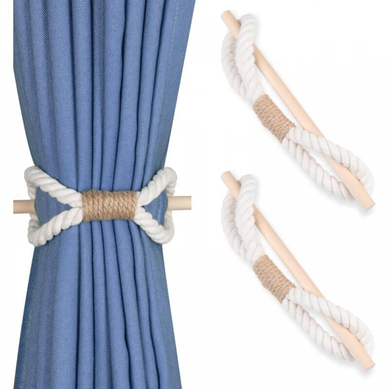 Lot De 2 Corde En Coton Beige Embrasses De Rideaux De Style Bohème Faites à La Main