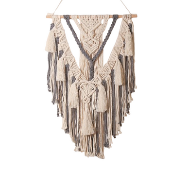 Boho Macramé Tenture Murale Géométrique Tissé Bohème Tapisserie Murale Beige Et Gris Coton Fait