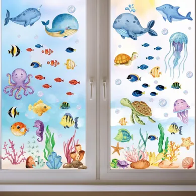 134 Pièces Autocollants Fenêtres Mer, Amovibles Stickers Pour Salle De Bain, Autocollants Marins