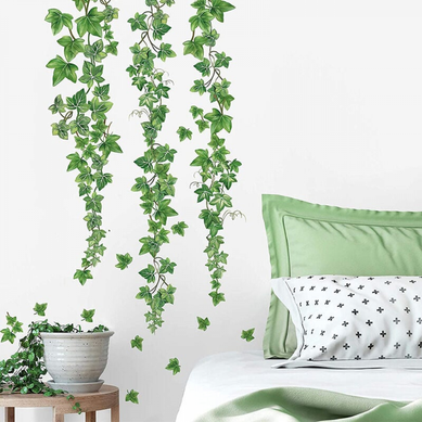 Autocollants Muraux De Vigne Suspendue Verte, 2 Photos, Feuille De Lierre, Plante, Décoration