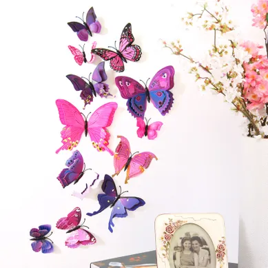 Violet ,24 Pièces 3d Papillon Stickers Muraux Décoration Papillon Pour Fête, Chambre, La Décorati