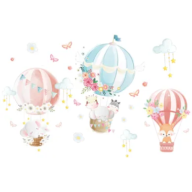 Sticker Mural Pour Chambre D'enfant Motif Animaux Montgolfières