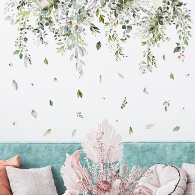 Stickers Muraux Plantes Vertes Pendaison Vigne Autocollant Mural Glycine Fleur Décoration Murale