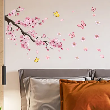 Stickers Muraux Fleurs De Cerisier Rose Autocollants Muraux Mural Stickers Pour Chambre Salon Mur