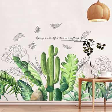 2 Pièces Stickers Muraux Feuillage Vert Autocollants Muraux Mural Stickers Pour Chambre Salon Mur TV