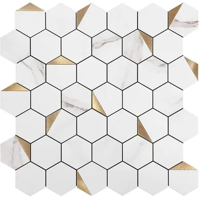 10pcs Papier Peint Carrelage Autocollant Motif Hexagonal Blanc 30 X30 Cm Style Mosaïque Sticker Mur
