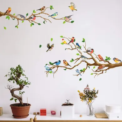 Stickers Muraux Motif Oiseau Et Branche D'arbre Pour Chambre D'enfant, Salon, Salle De Bain Stick