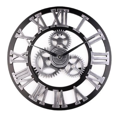 Horloge murale 3D argentée 30 x 30 cm, grande taille, classique et vintage