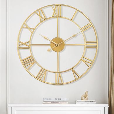 Horloges dorées de 40 cm, grande horloge murale moderne à chiffres romains