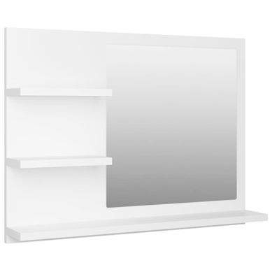 Miroir Salle De Bain - Miroir Mural - Cosmétiques Suspendu Blanc 60x10,5x45 Cm Bois D’ingénierie