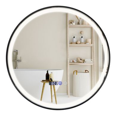 Miroir De Salle De Bain Rond LED Antibuée Affichage Temps/température Incassable Ø 60 Cm