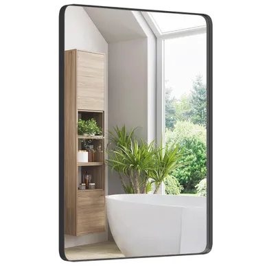 Miroir De Salle De Bain - Miroir Mural Cadre En Métal Robuste 76,5x56cm Noir