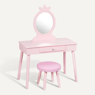 Coiffeuse Enfant AIYAPLAY Avec Tabouret, Miroir Et 4 Tiroirs - Rose - À Monter