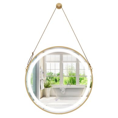 Miroir Mural De Salle De Bain Miroir Circulaire 60 X 60 Cm Avec Sangle De Suspension LED