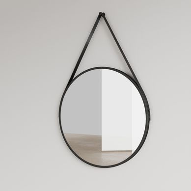 Miroir Rond Salle De Bain 50 Cm Avec Cadre Noir Mat Et Lanière Réglable