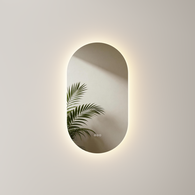 Miroir De Salle De Bain LED Ovale Sans Cadre Anti Buee Avec Interrupteur Tactile H. 45 Cm X L. 75 Cm