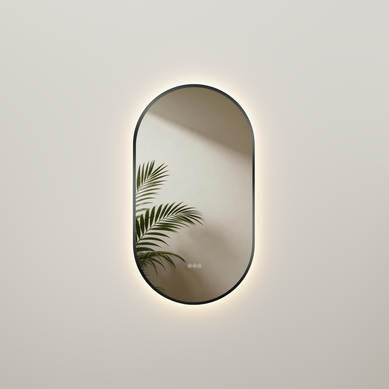 Miroir De Salle De Bain LED Ovale Cadre Noir Anti Buee Avec Interrupteur Tactile H. 45 Cm X L. 75 Cm
