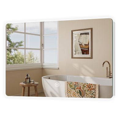 Miroir LED Salle De Bain 60 X 100 Cm,  Miroir LED Avec Interrupteur Tactile,  Lumière Blanc Froid