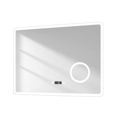 Miroir De Salle De Bain 60x80cm Anti-buée Loupe X3 Horloge Tactile Lumière Blanche Froide