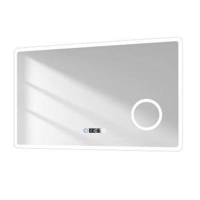 Miroir De Salle De Bain 60x100cm Tactile Horloge Loupe X3 Dimmable 3 Couleurs De Lumière