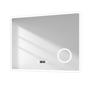 Miroir De Salle De Bain 70x90cm Anti-buée Loupe X3 Horloge Tactile Lumière Blanche Froide