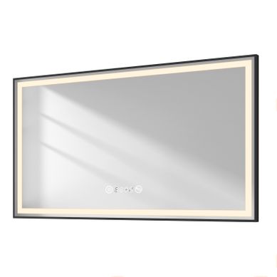Miroir LED Salle De Bain 120x70cm Cadre Noir Tactile Anti Buée Horloge Température Lumière Neutre