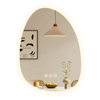Miroir Salle De Bain LED 65x45cm Forme Goutte Anti Buée Tactile Lumière Réglable 3 Couleurs